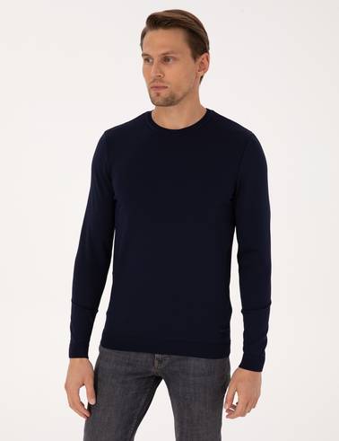Lacivert Slim Fit Bisiklet Yaka Triko Kazak