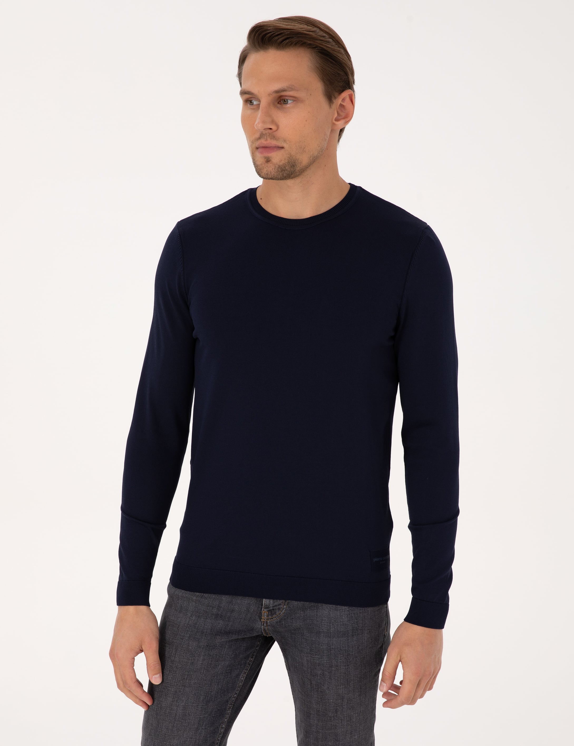 Lacivert Slim Fit Bisiklet Yaka Triko Kazak
