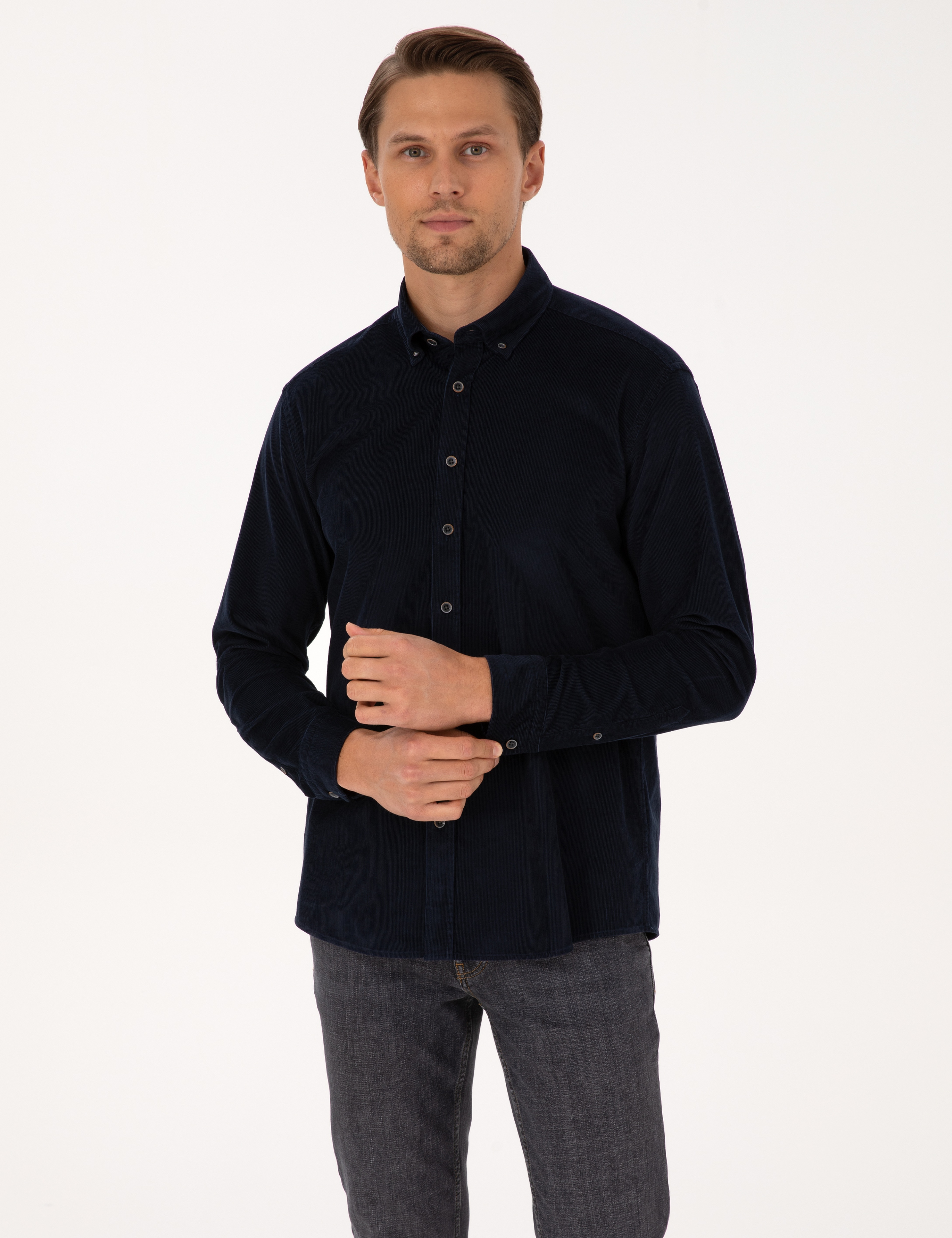 Lacivert Regular Fit Uzun Kollu Gömlek - Image 1