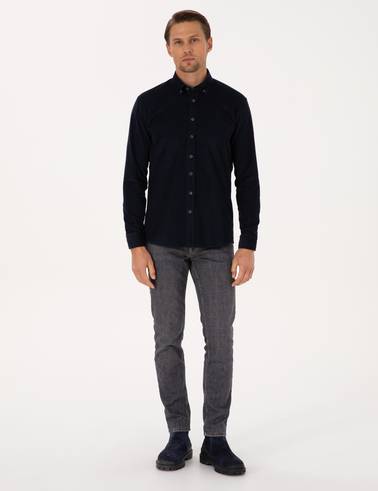Lacivert Regular Fit Uzun Kollu Gömlek
