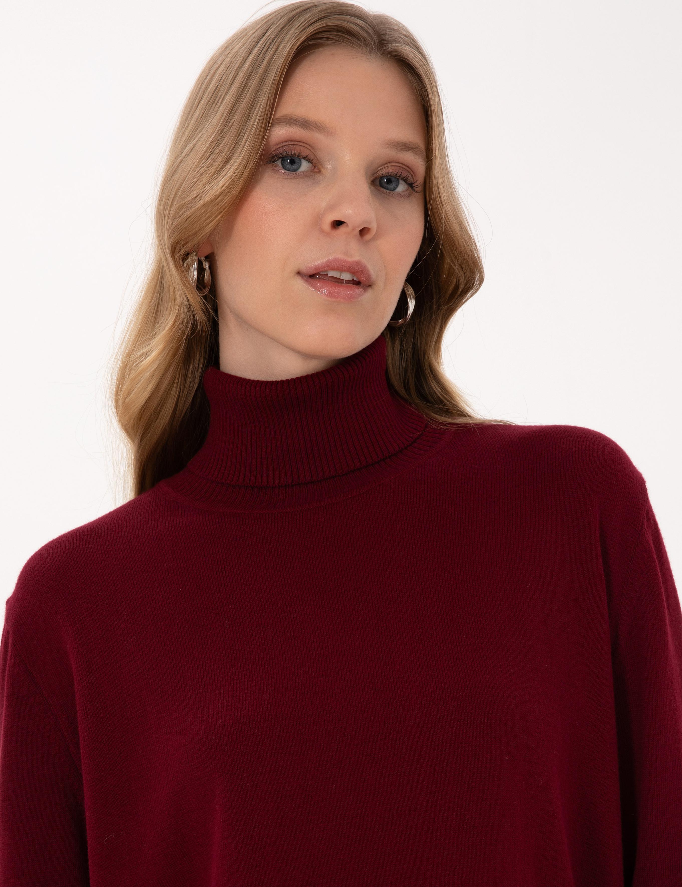 Vişne Comfort Fit Tam Balıkçı Yaka Basic Kazak