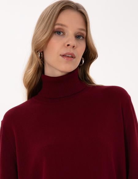 Vişne Comfort Fit Tam Balıkçı Yaka Basic Kazak - 50316385024