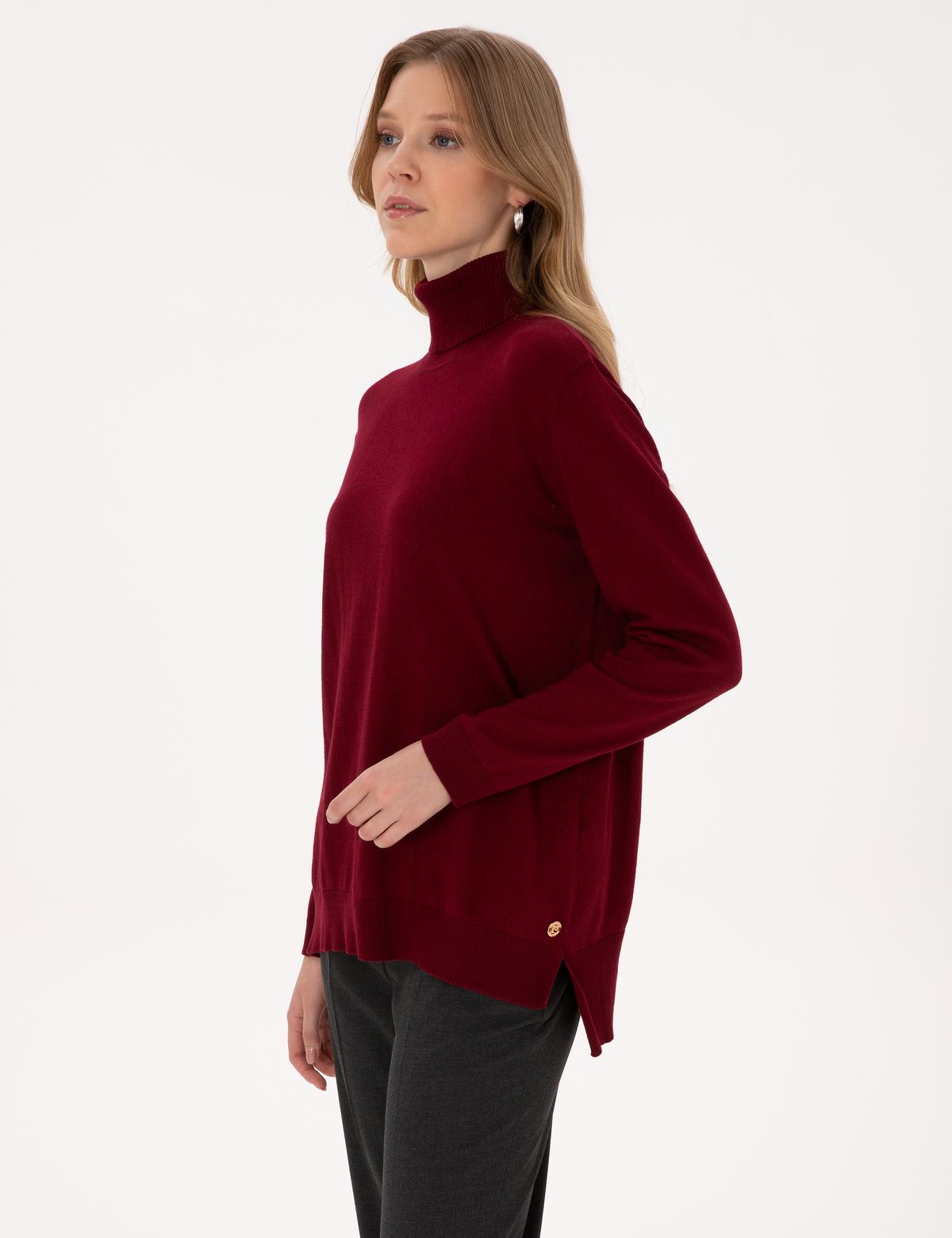 Vişne Comfort Fit Tam Balıkçı Yaka Basic Kazak - 50316385024