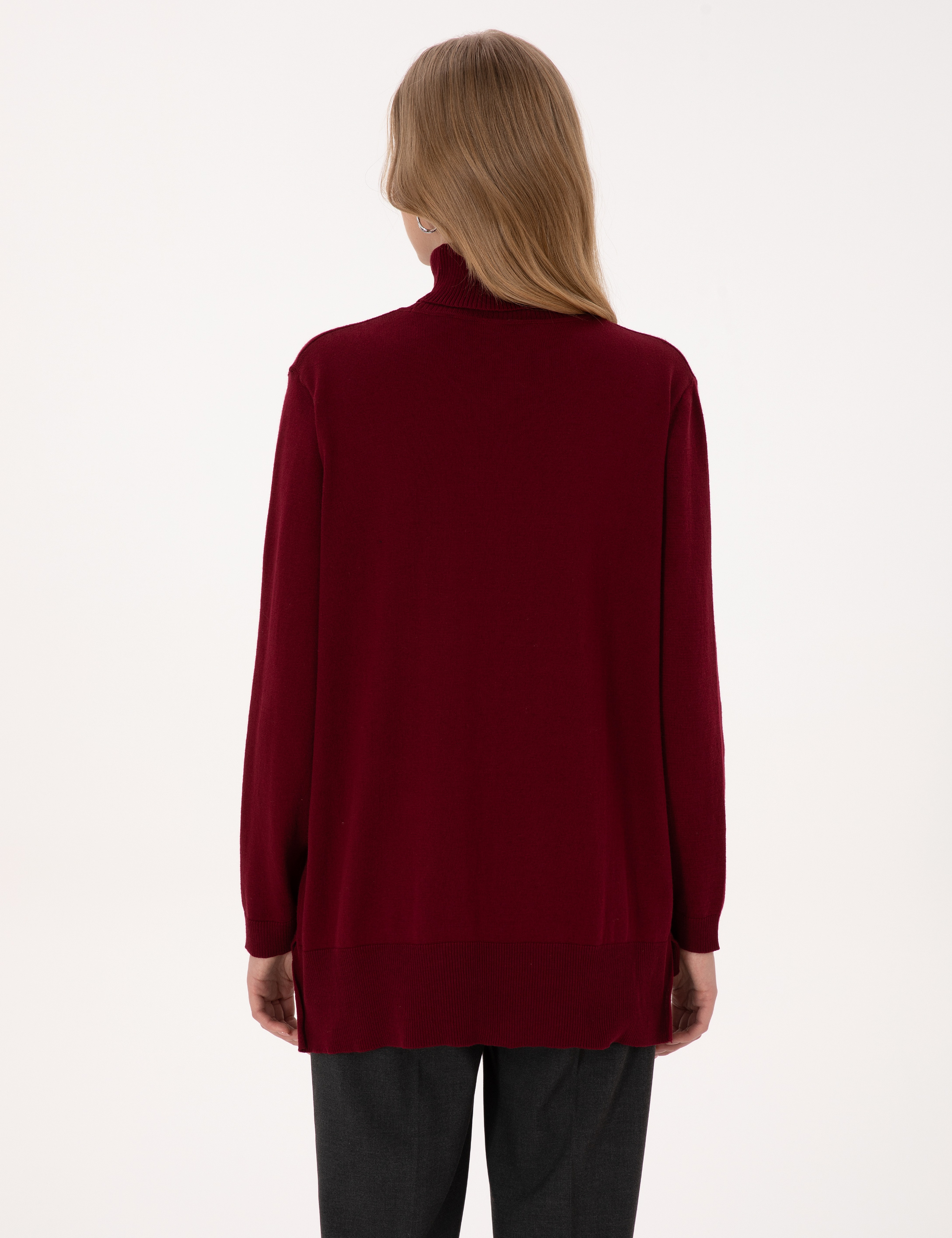 Vişne Comfort Fit Tam Balıkçı Yaka Basic Kazak