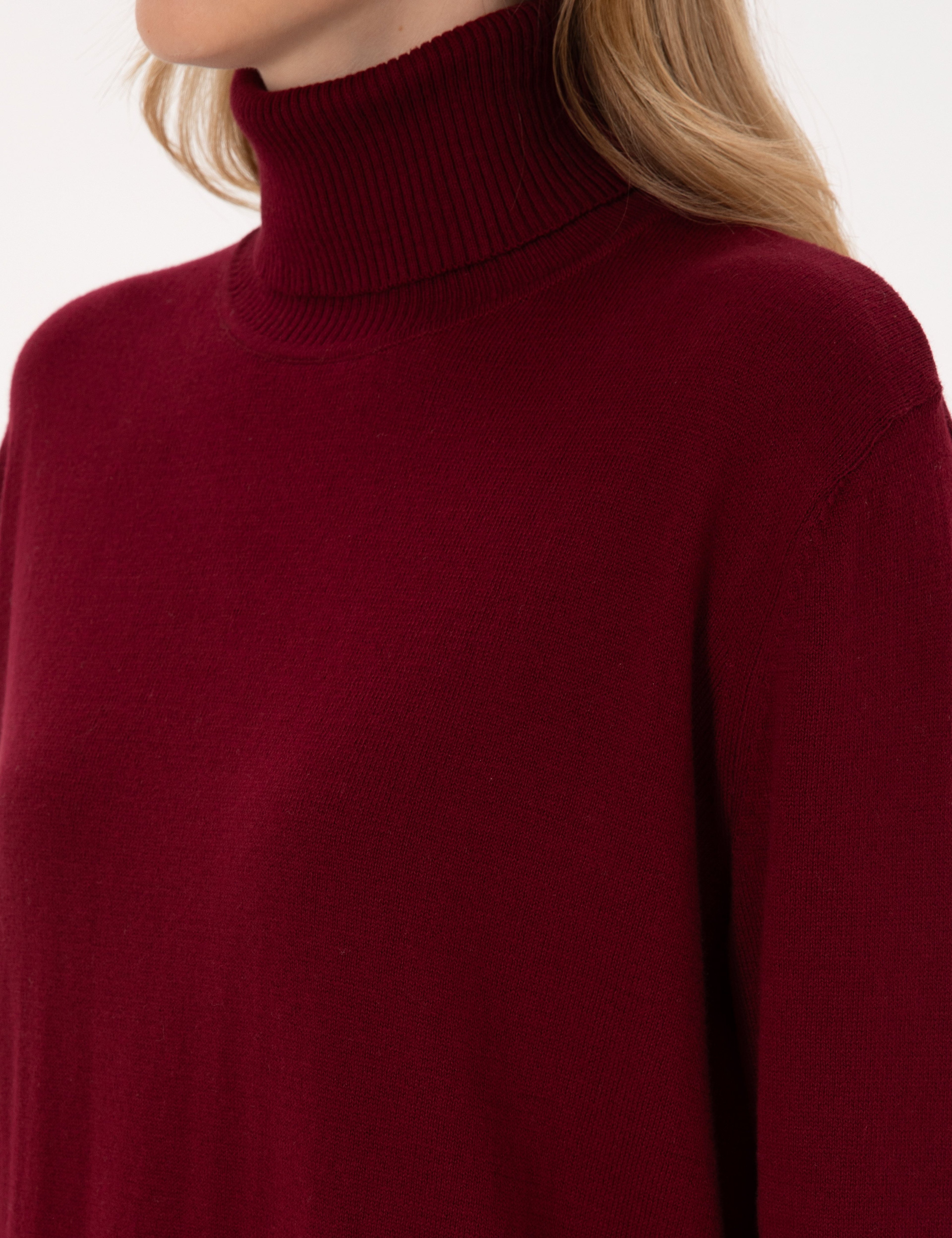 Vişne Comfort Fit Tam Balıkçı Yaka Basic Kazak