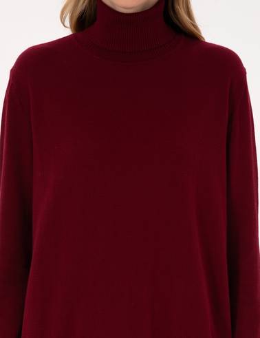 Vişne Comfort Fit Tam Balıkçı Yaka Basic Kazak