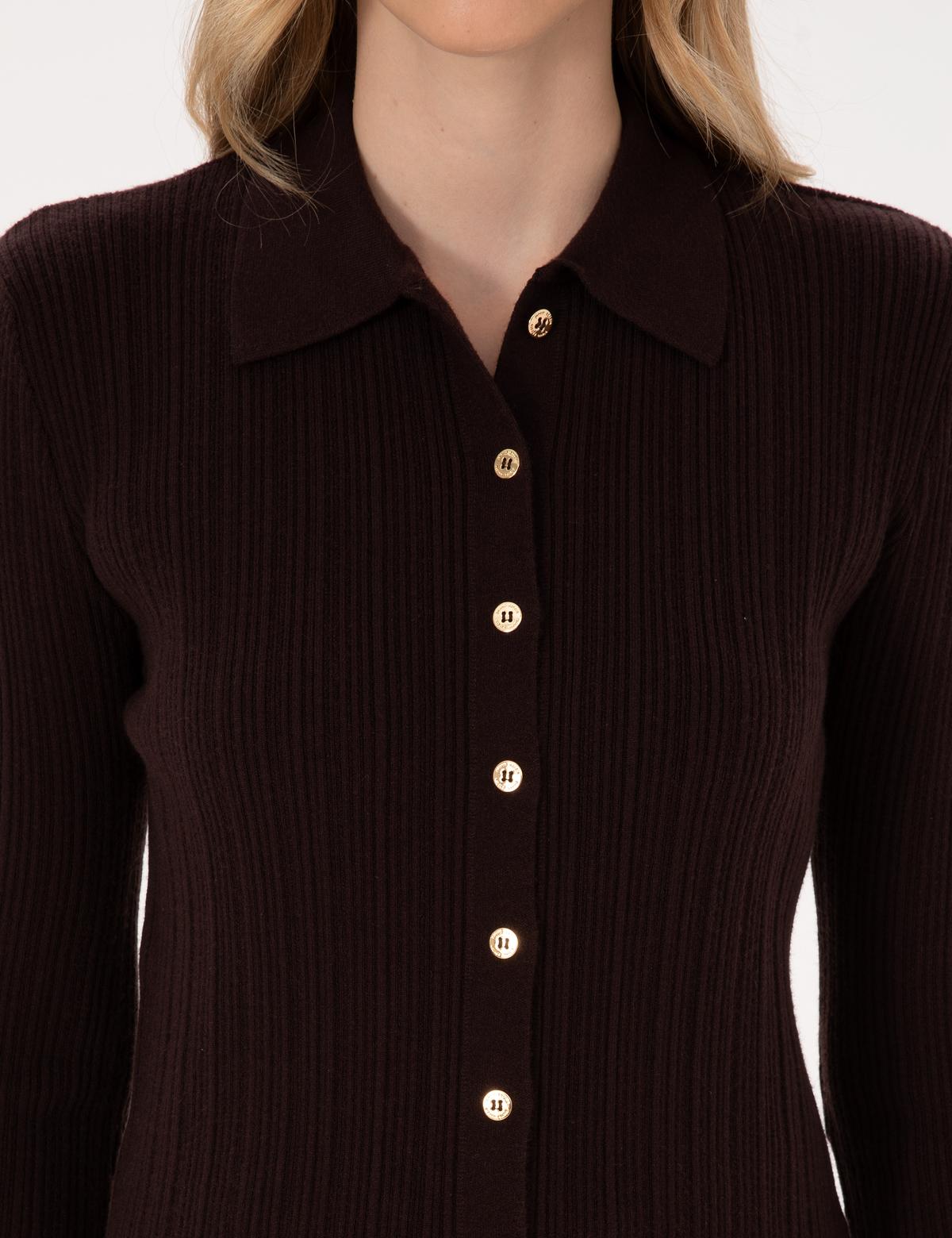 Kahverengi Slim Fit Triko Hırka - 50316338010