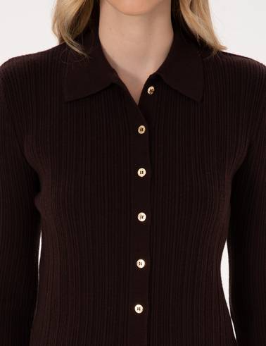 Kahverengi Slim Fit Triko Hırka