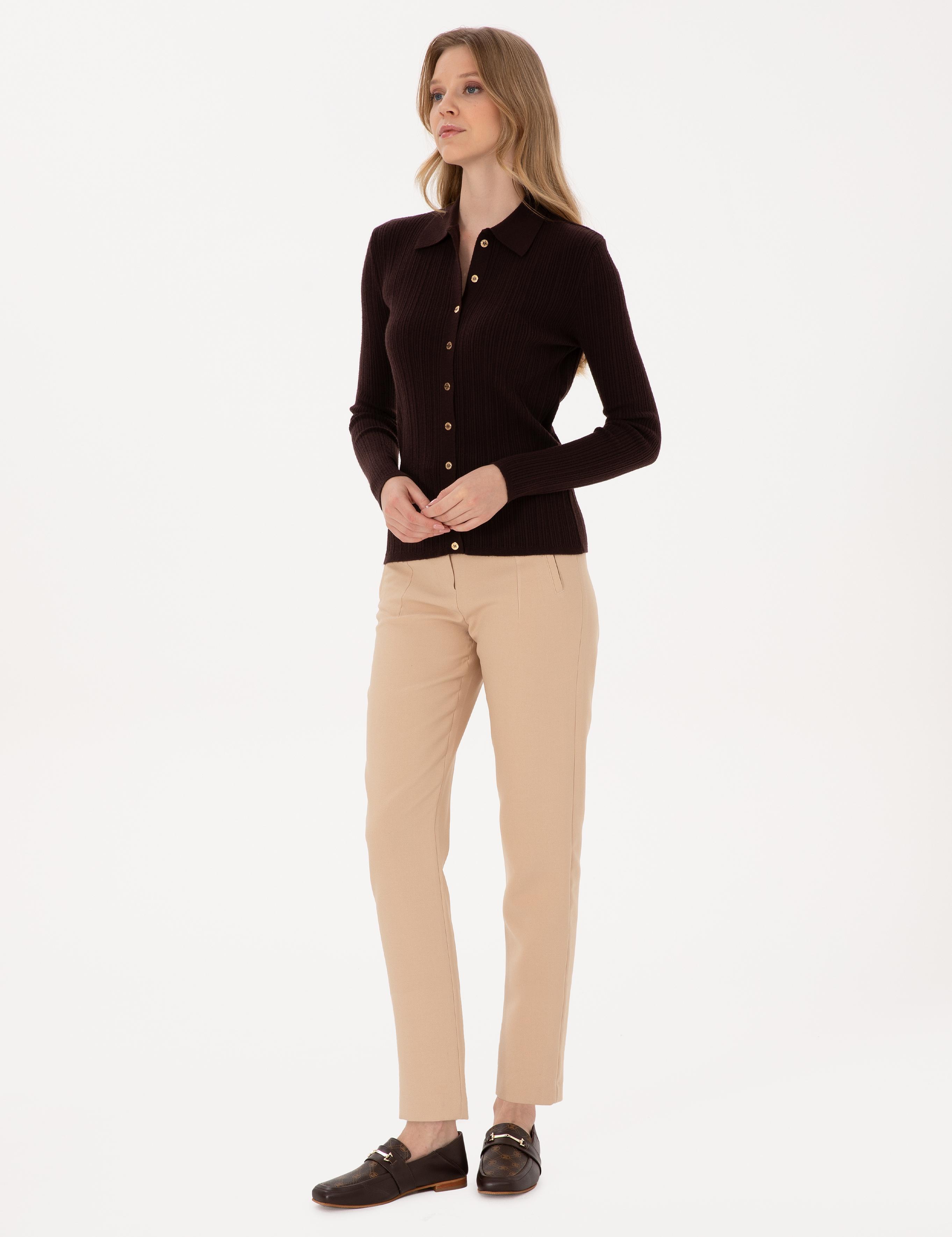 Kahverengi Slim Fit Triko Hırka