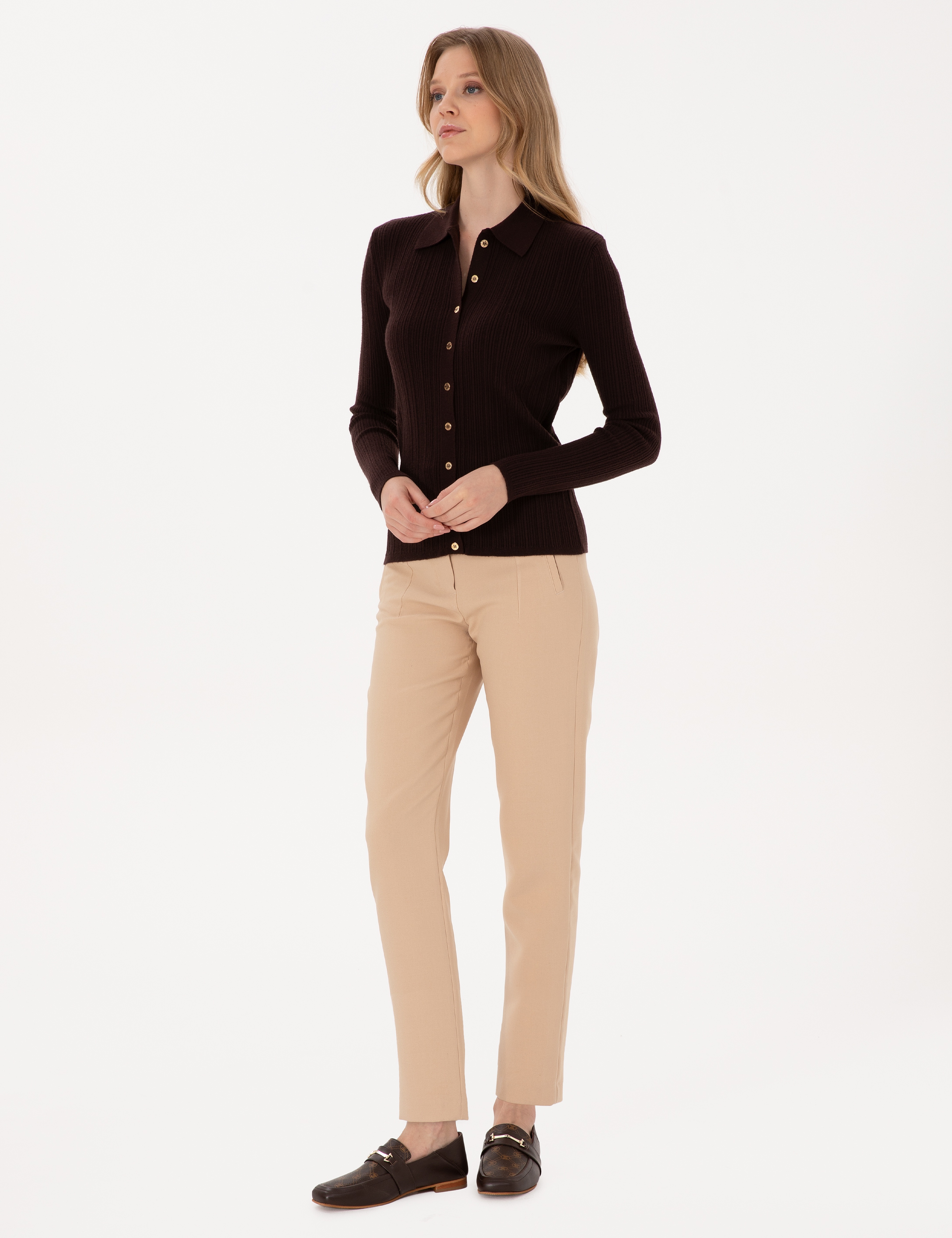 Kahverengi Slim Fit Triko Hırka - Image 4