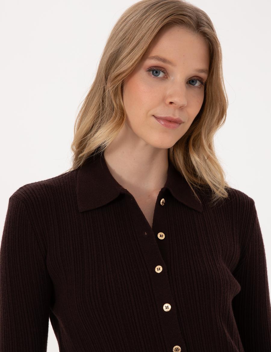 Kahverengi Slim Fit Triko Hırka