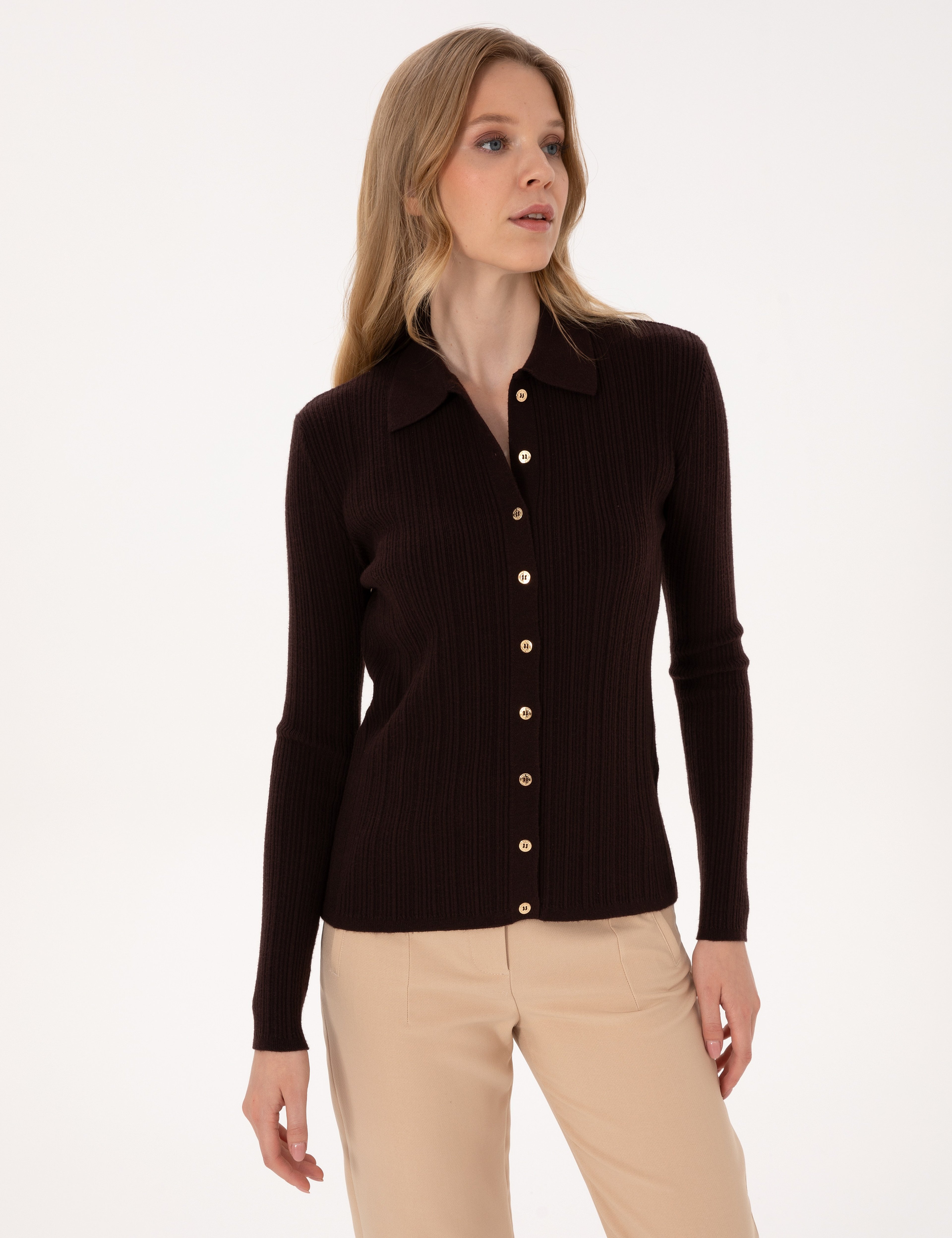 Kahverengi Slim Fit Triko Hırka - Image 3