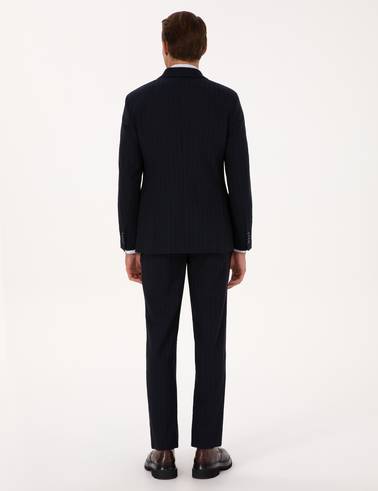 Lacivert Ex. Slim Fit Çizgili Kruvaze Takım Elbise