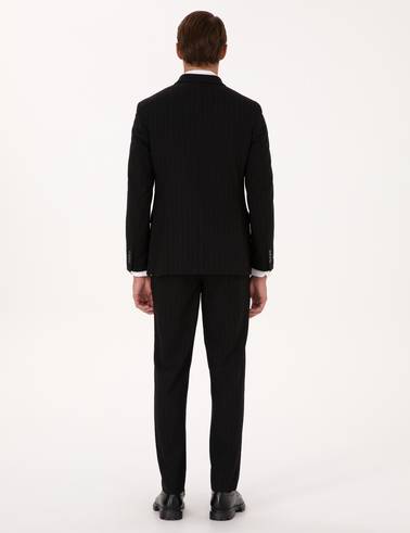 Siyah Ex. Slim Fit Çizgili Kruvaze Takım Elbise