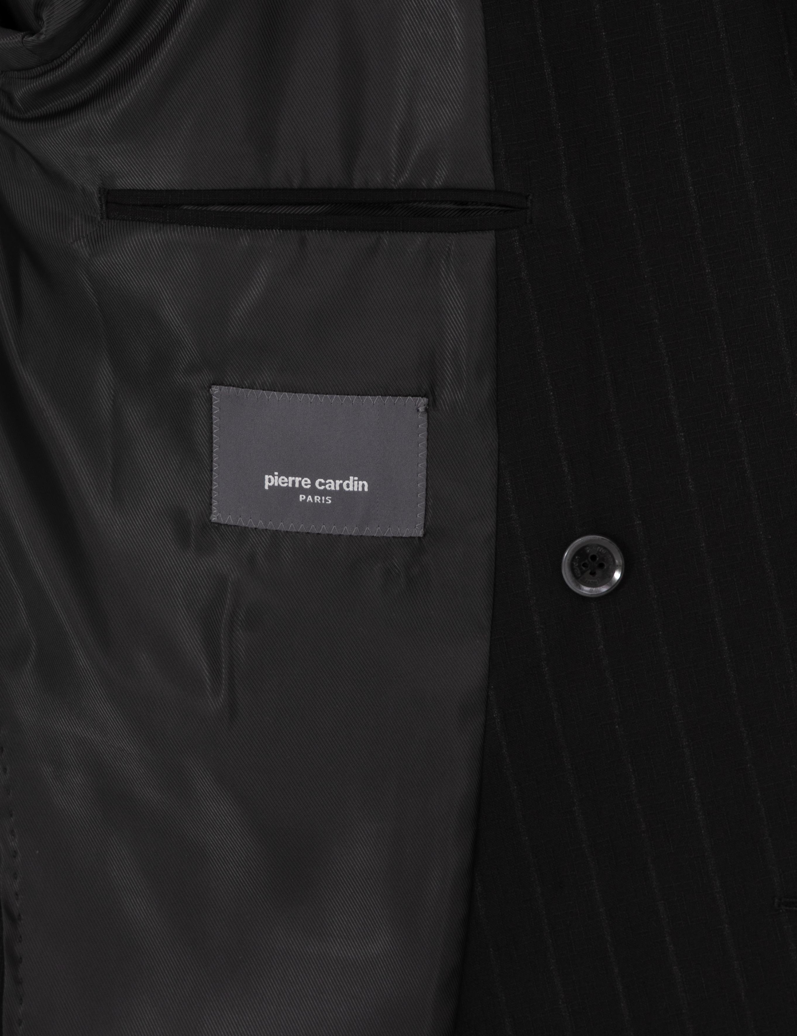 Siyah Ex. Slim Fit Çizgili Kruvaze Takım Elbise