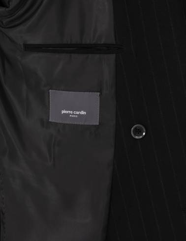 Siyah Ex. Slim Fit Çizgili Kruvaze Takım Elbise