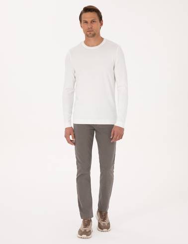 Ekru Slim Fit Bisiklet Yaka Triko Kazak