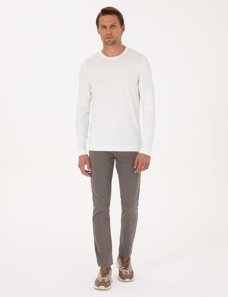 Ekru Slim Fit Bisiklet Yaka Triko Kazak - 50316798009