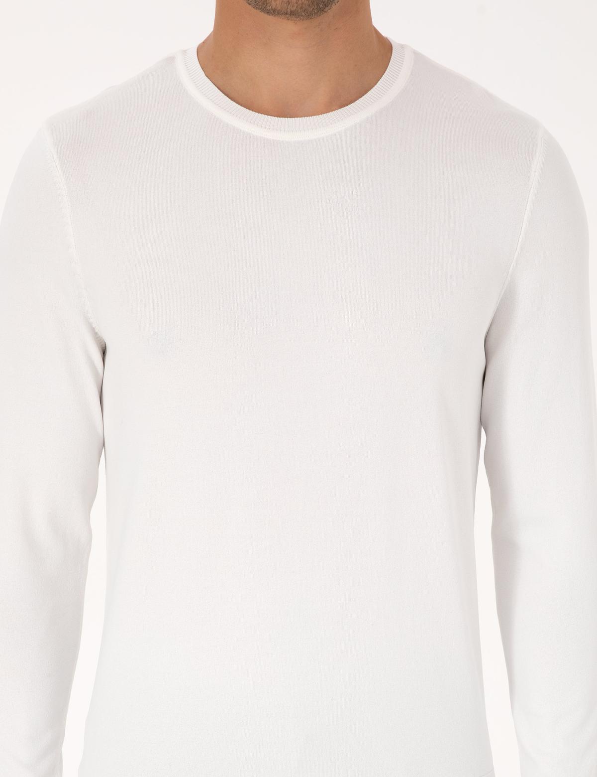 Ekru Slim Fit Bisiklet Yaka Triko Kazak - 50316798009