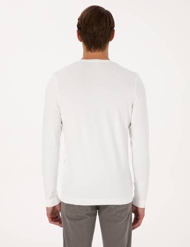 Ekru Slim Fit Bisiklet Yaka Triko Kazak