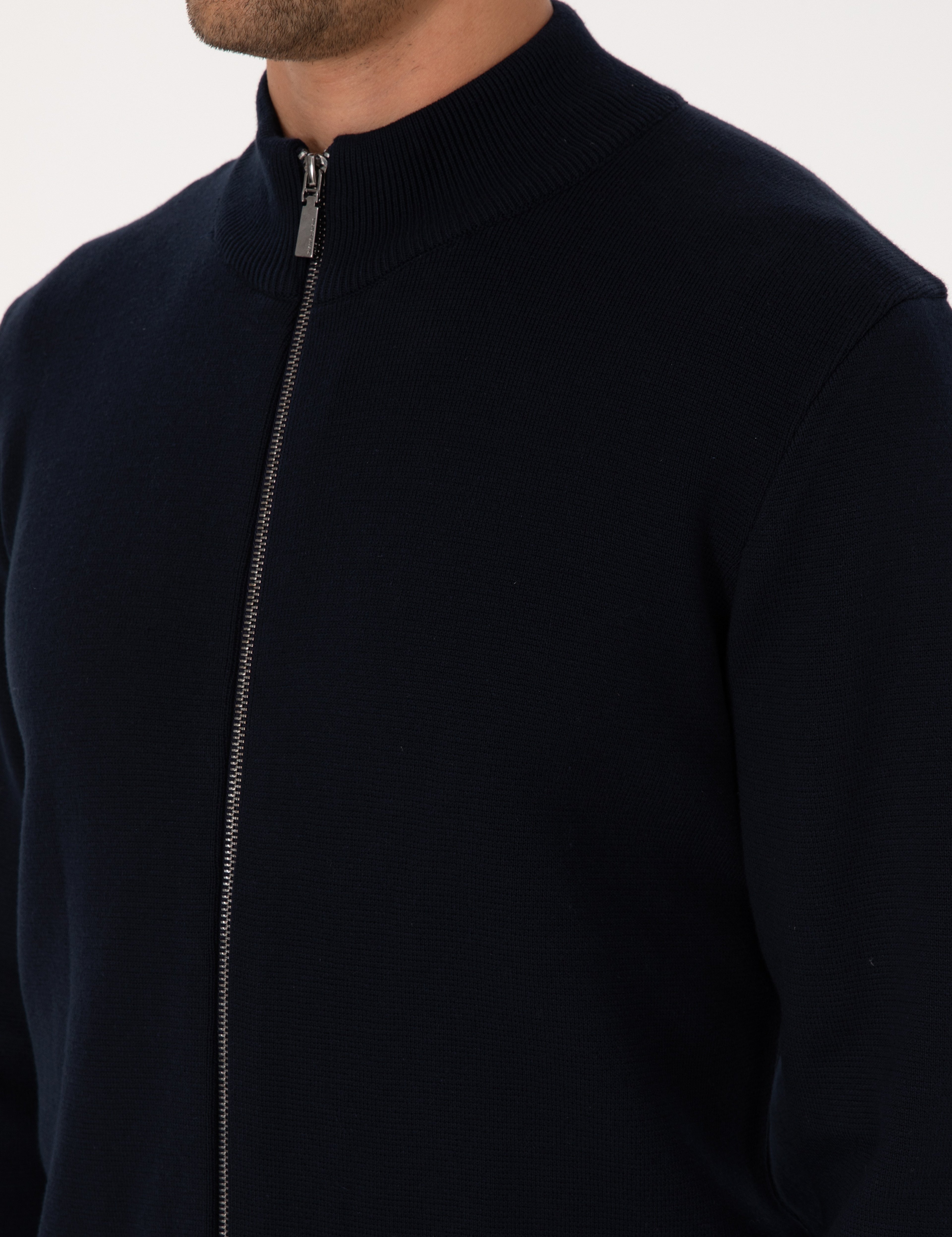 Lacivert Regular Fit Fermuarlı Triko Hırka - Image 7
