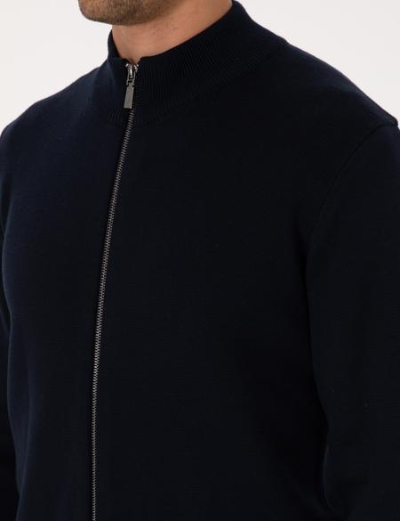 Lacivert Regular Fit Fermuarlı Triko Hırka - 50315821009