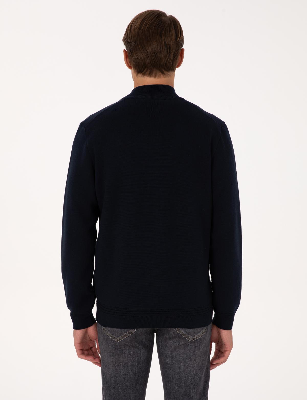 Lacivert Regular Fit Fermuarlı Triko Hırka - 50315821009