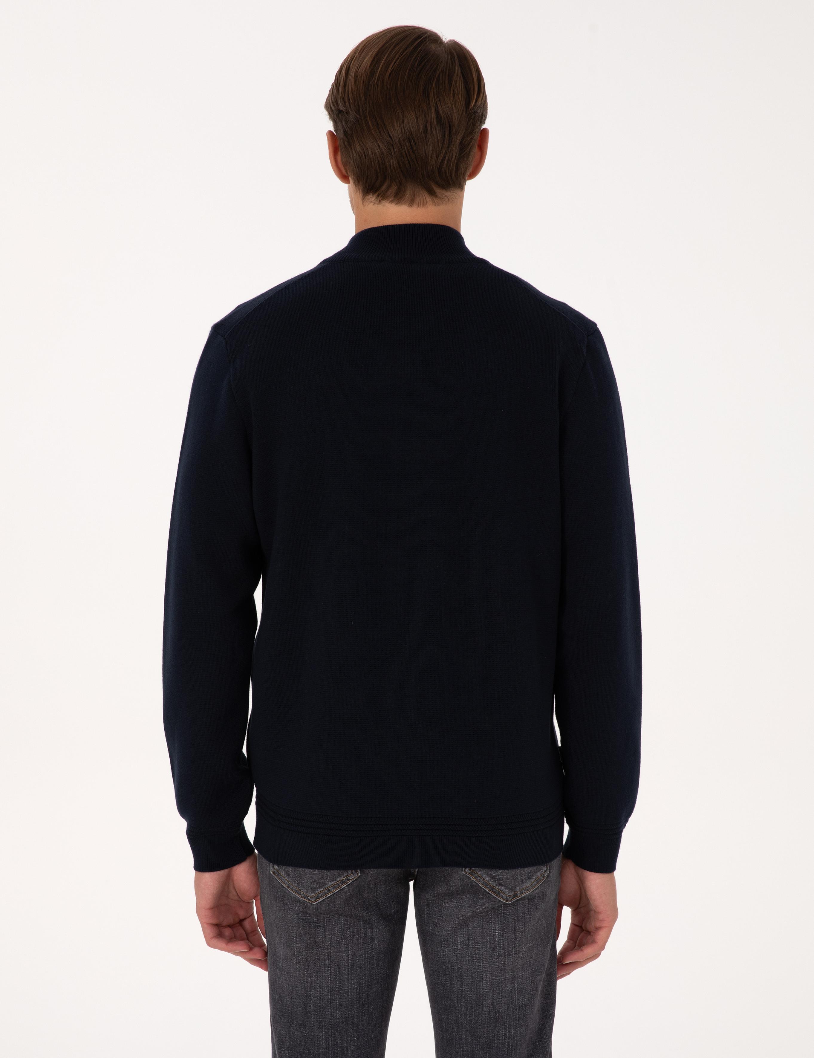 Lacivert Regular Fit Fermuarlı Triko Hırka