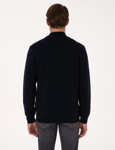 Lacivert Regular Fit Fermuarlı Triko Hırka - 50315821009