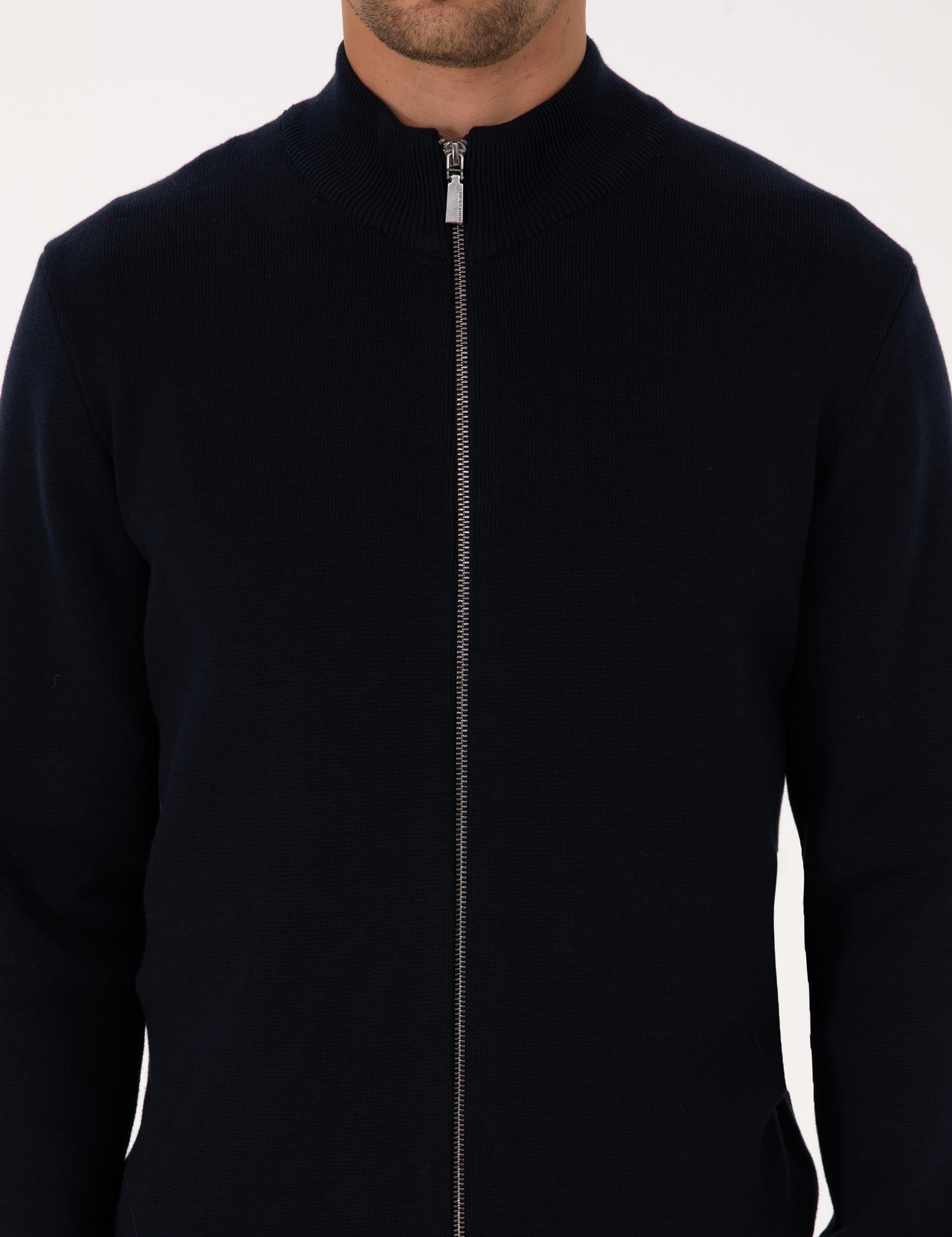 Lacivert Regular Fit Fermuarlı Triko Hırka