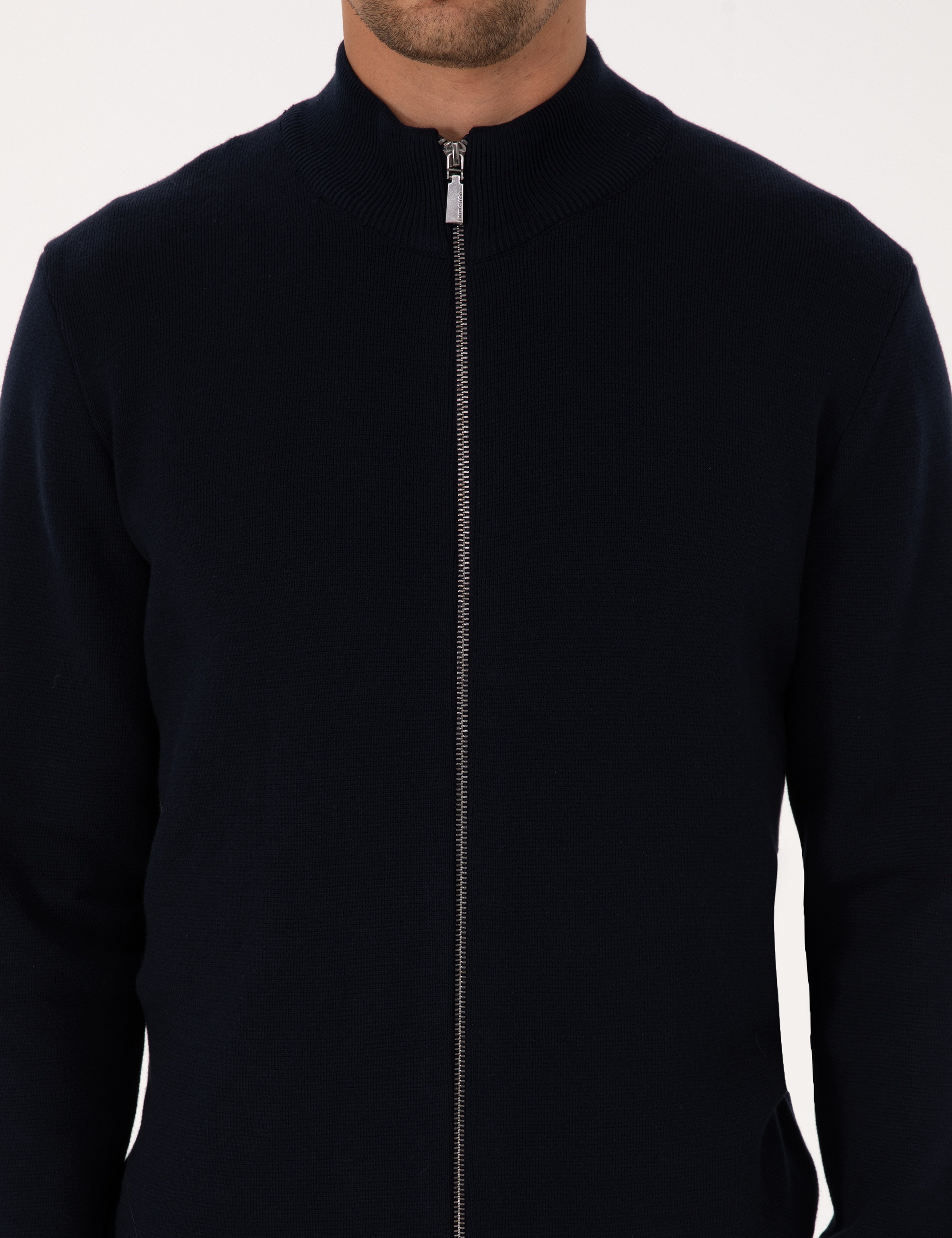 Lacivert Regular Fit Fermuarlı Triko Hırka