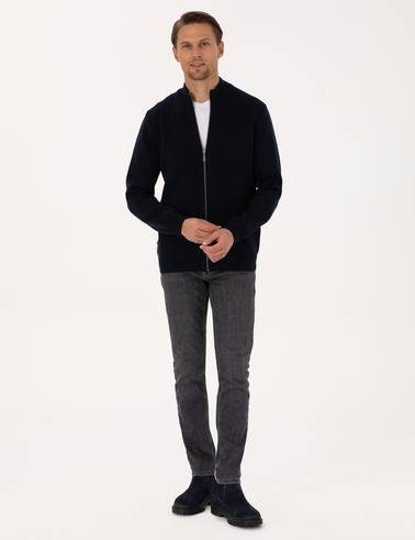 Lacivert Regular Fit Fermuarlı Triko Hırka
