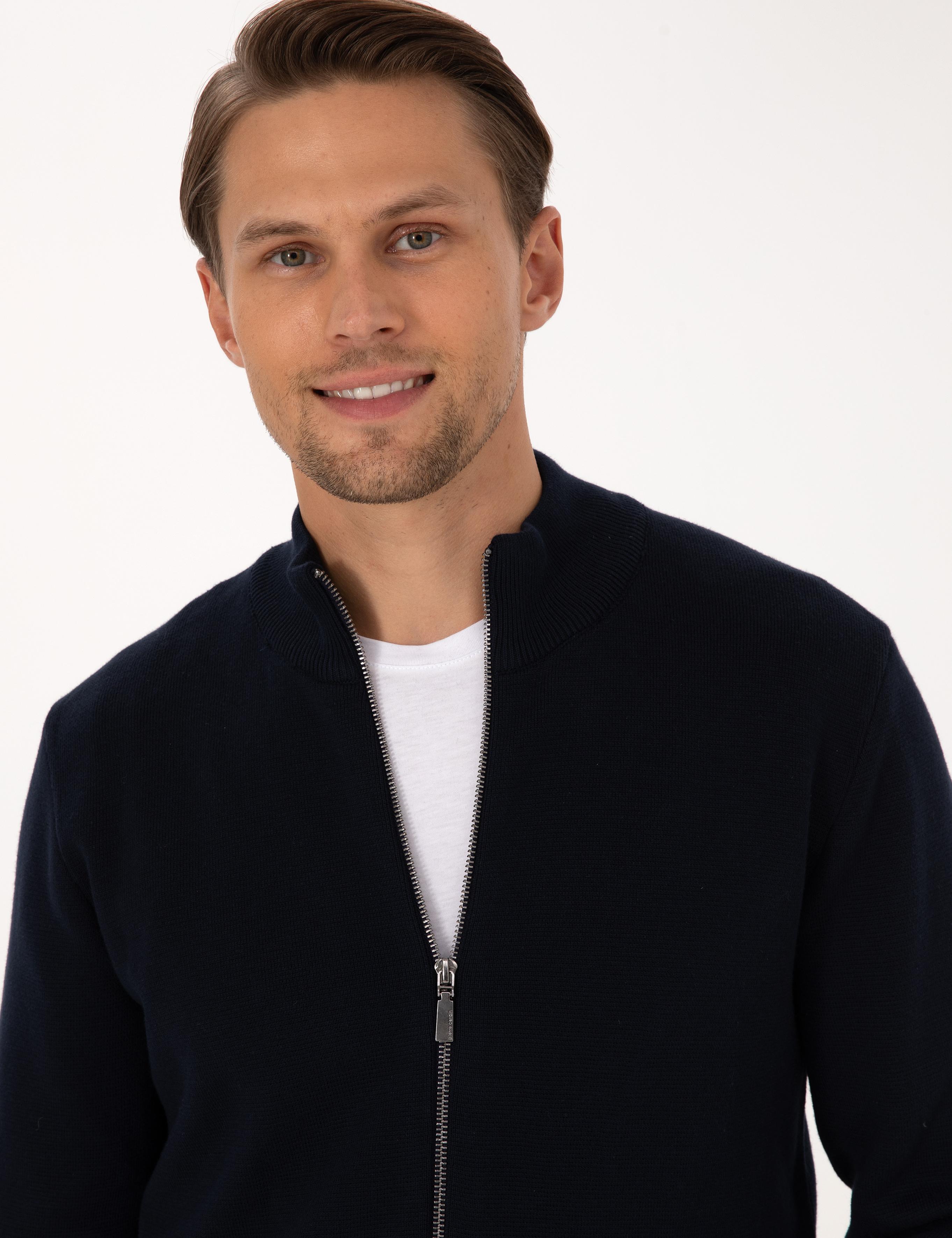 Lacivert Regular Fit Fermuarlı Triko Hırka