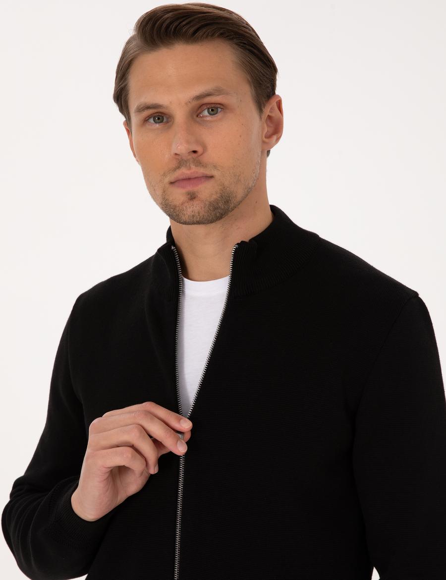 Siyah Regular Fit Triko Hırka