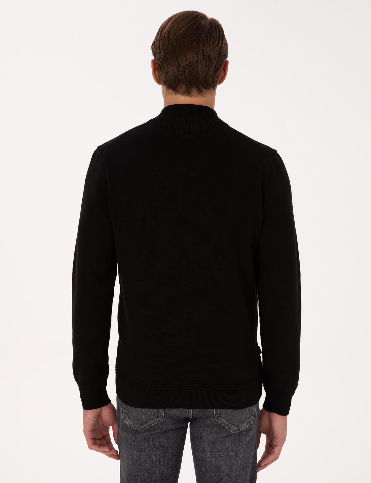 Siyah Regular Fit Fermuarlı Triko Hırka - 50315821013