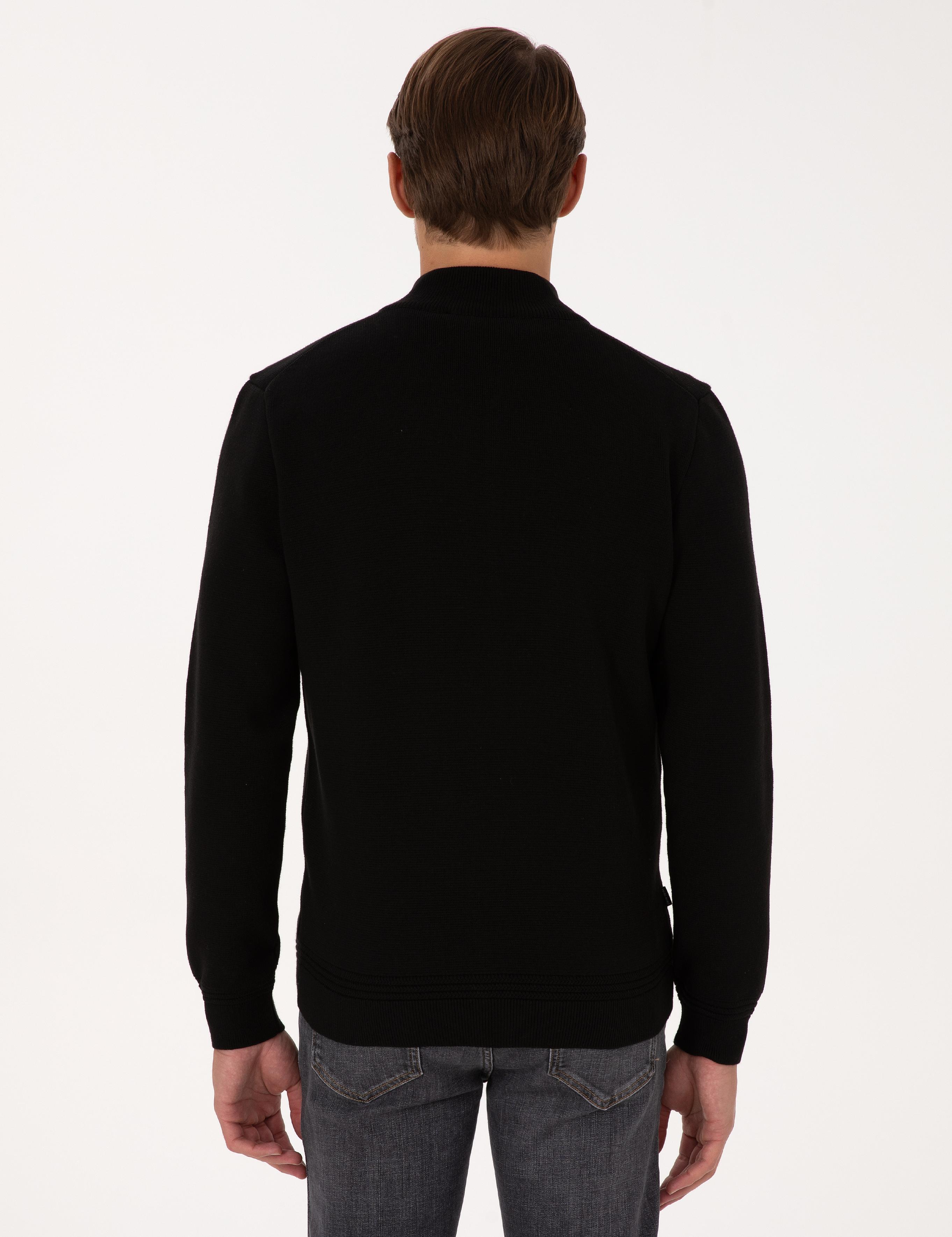 Siyah Regular Fit Fermuarlı Triko Hırka