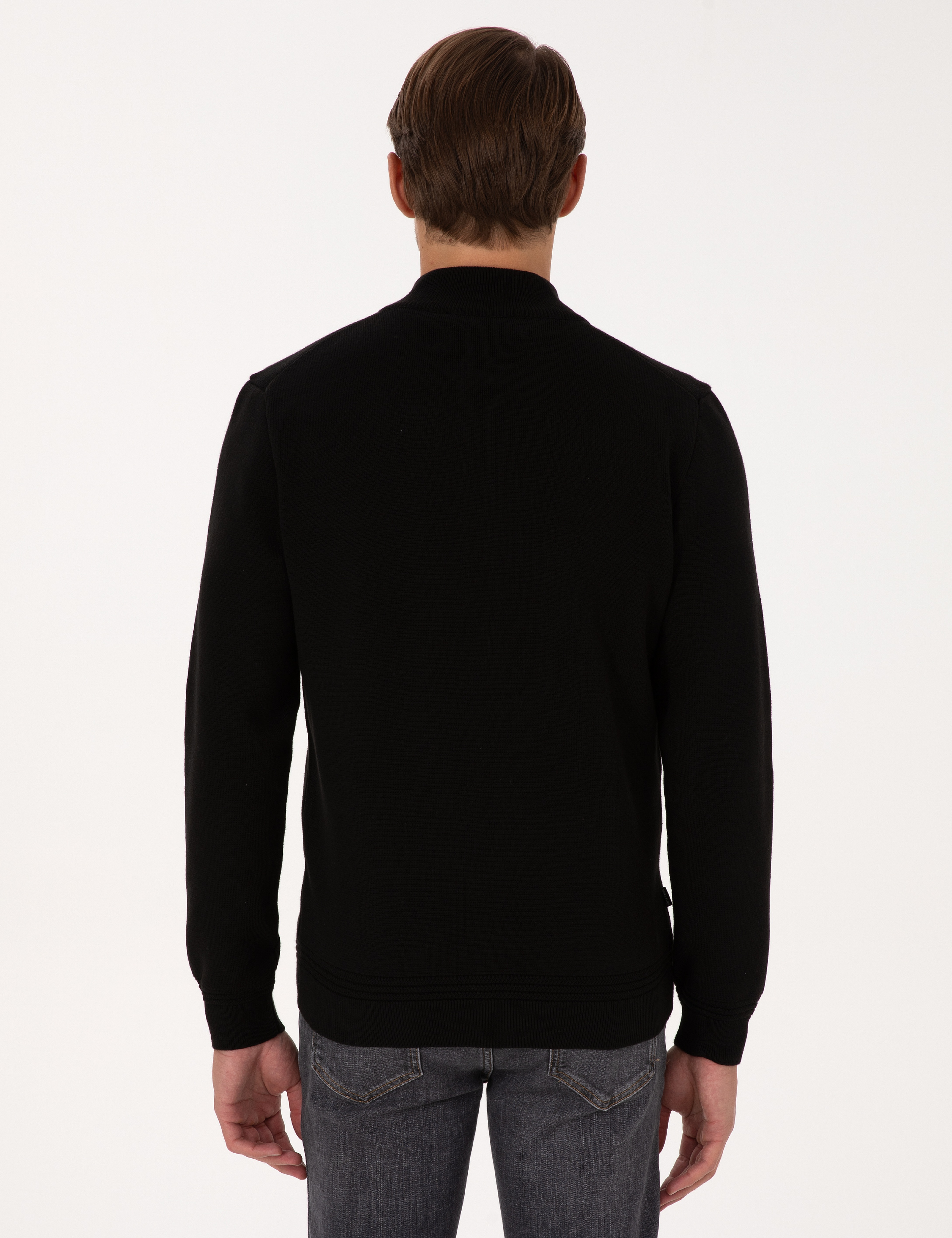 Siyah Regular Fit Fermuarlı Triko Hırka