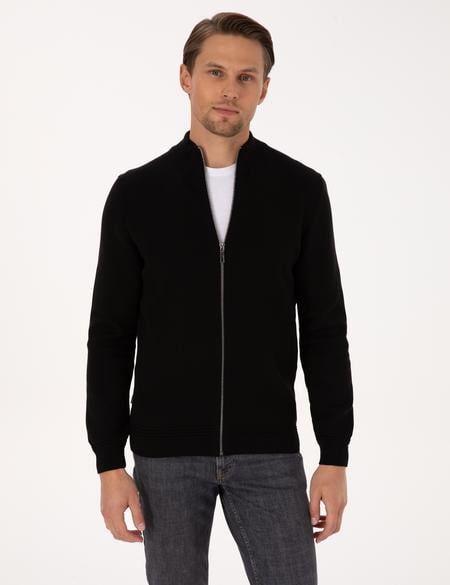 Siyah Regular Fit Fermuarlı Triko Hırka - 50315821013