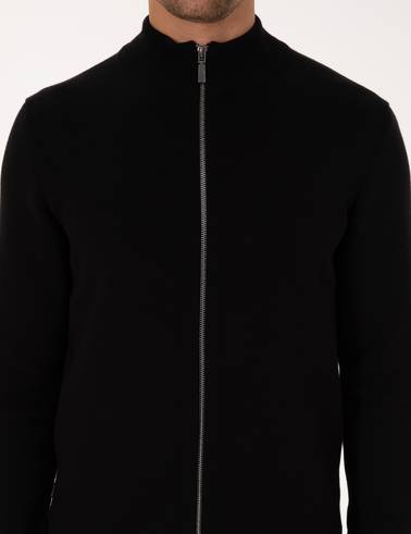 Siyah Regular Fit Fermuarlı Triko Hırka