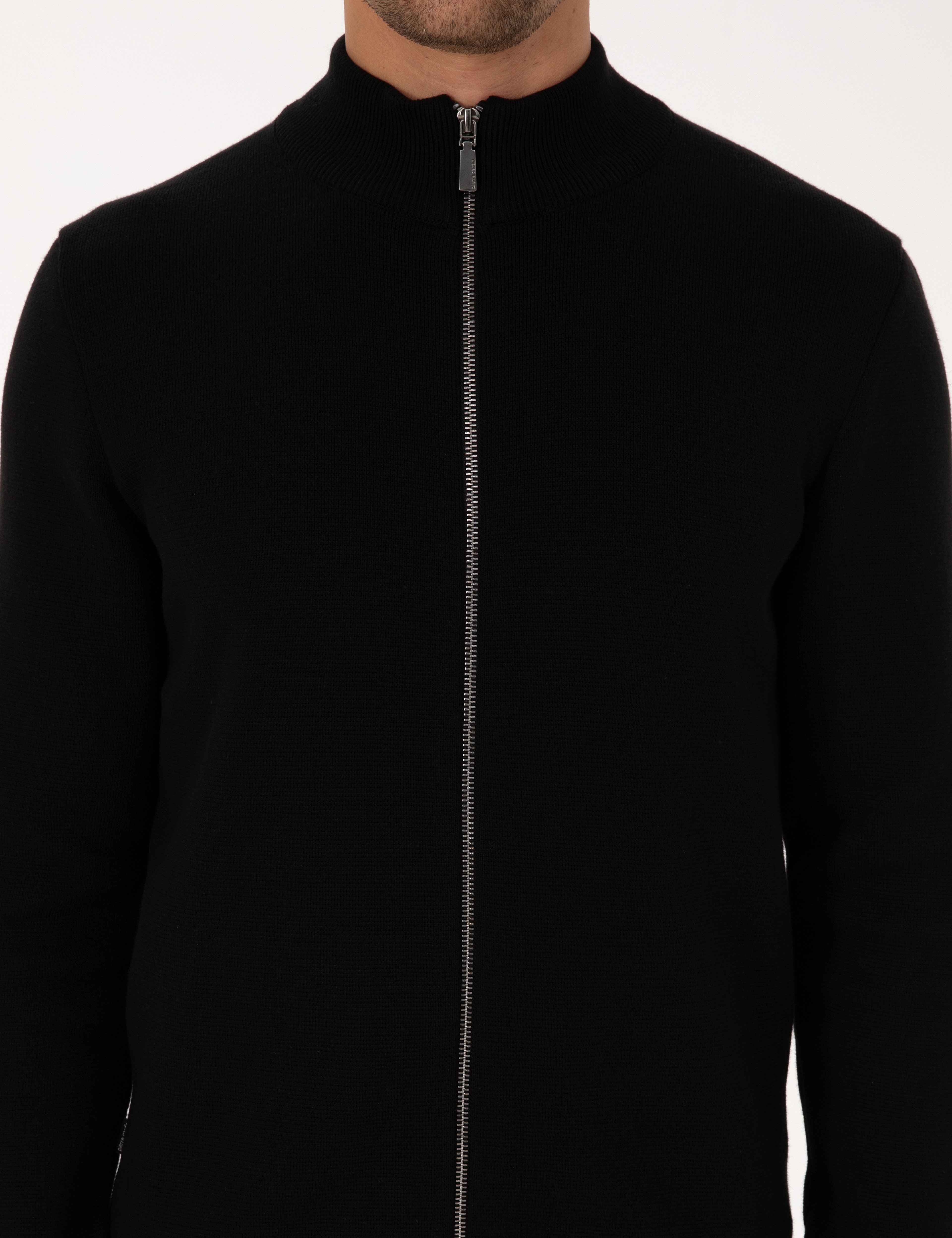 Siyah Regular Fit Fermuarlı Triko Hırka - Image 6