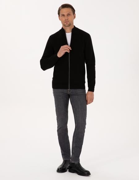 Siyah Regular Fit Fermuarlı Triko Hırka - 50315821013