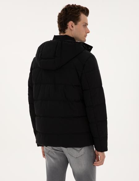 Siyah Kapüşonlu Şişme Mont - 50313933009