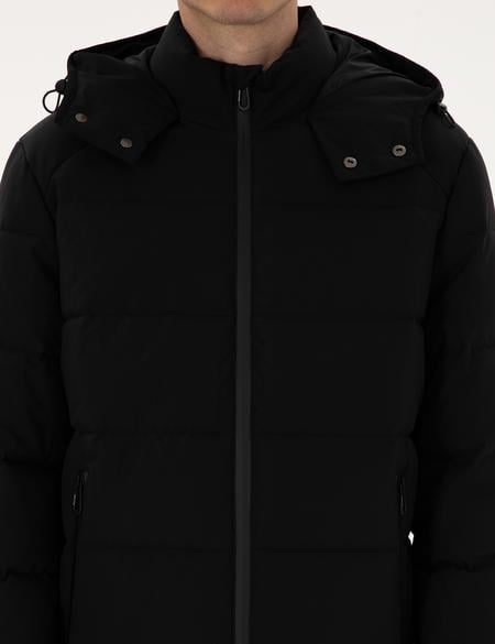 Siyah Kapüşonlu Şişme Mont - 50313933009