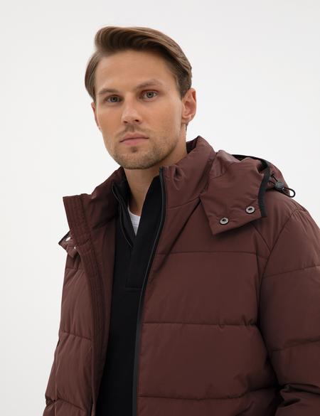 Kahverengi Kapüşonlu Şişme Mont - 50313933023