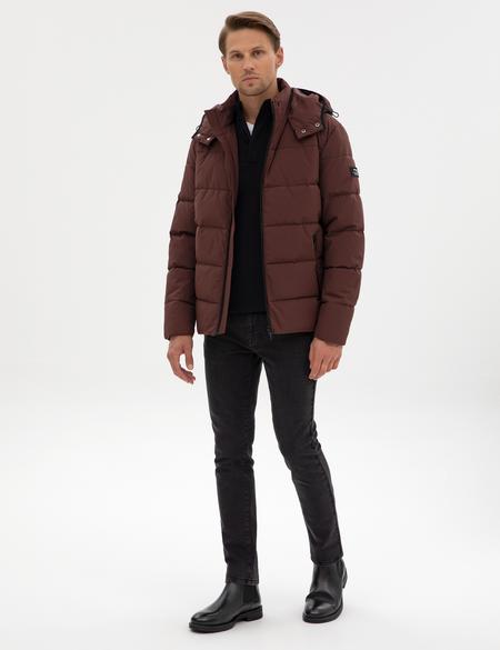 Kahverengi Kapüşonlu Şişme Mont - 50313933023