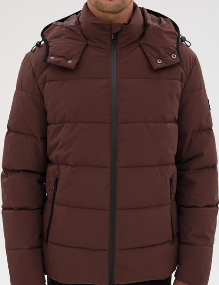 Kahverengi Kapüşonlu Şişme Mont - 50313933023