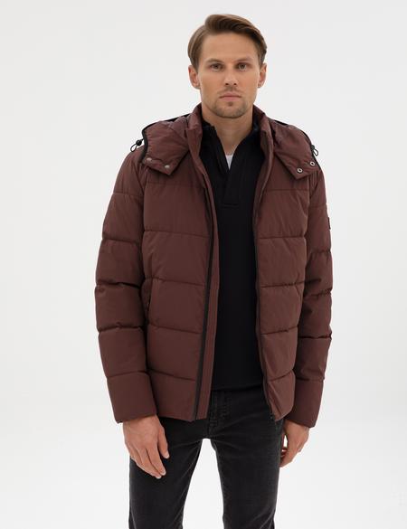 Kahverengi Kapüşonlu Şişme Mont - 50313933023