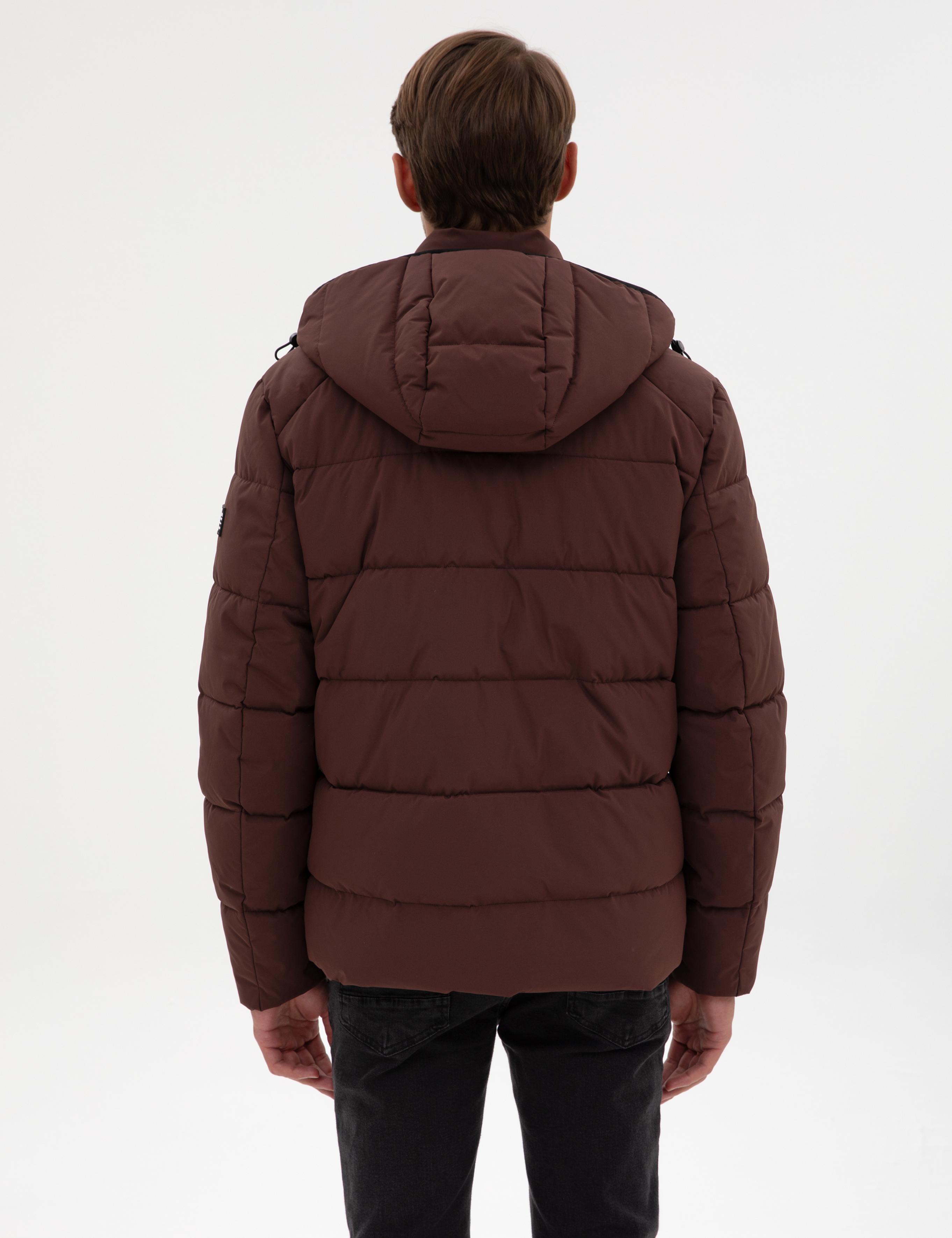 Kahverengi Kapüşonlu Şişme Mont