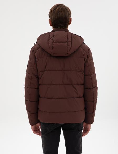 Kahverengi Kapüşonlu Şişme Mont - 50313933023