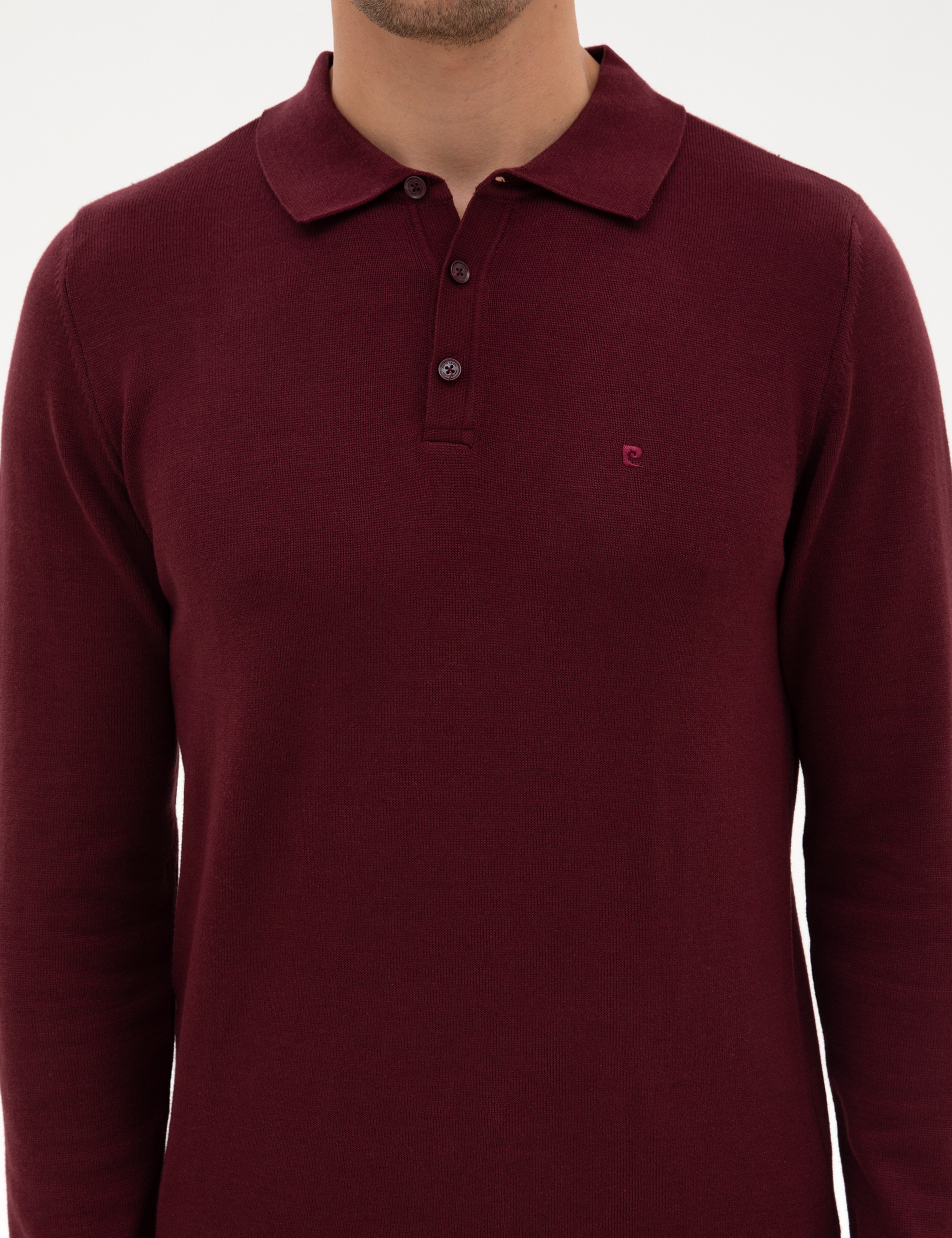 Bordo Slim Fit Polo Yaka Basic Triko Kazak - Image 6